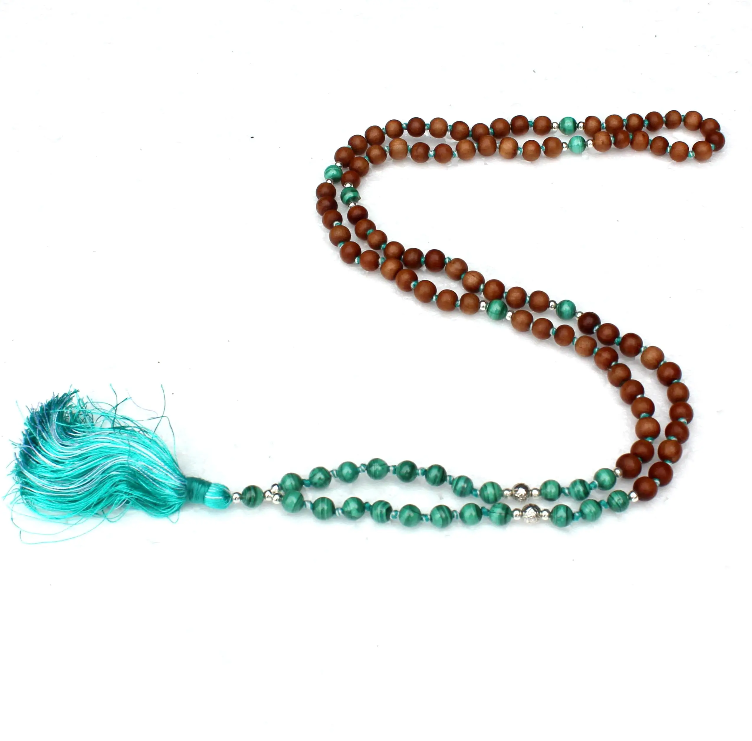 Buy Natural Gemstone Yoga Jewelry Prayer Beads Rosary Malachite Knotted Mala Beads 108 Beads Wood Mala Necklace