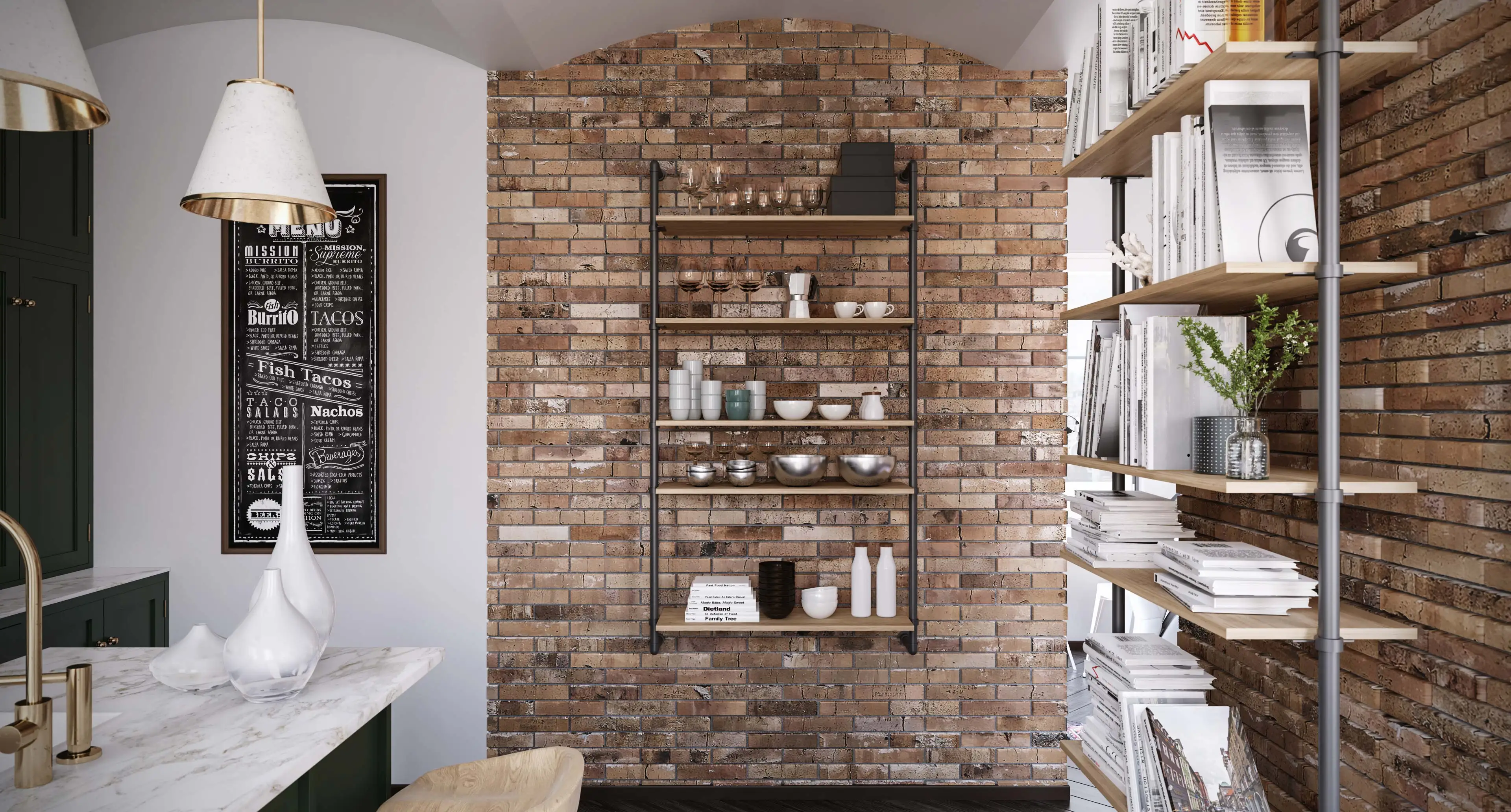 Высококачественный настенный книжный шкаф H 180 x L 120 см с шпильками В индустриальном стиле и деревянными полками для дома