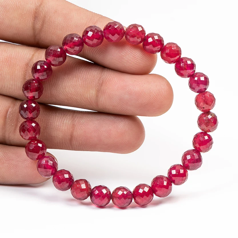 Top Quality 8mm Ruby Faceted Round Shape Beads Bracelet Ruby Gemstone Bracelet For Women