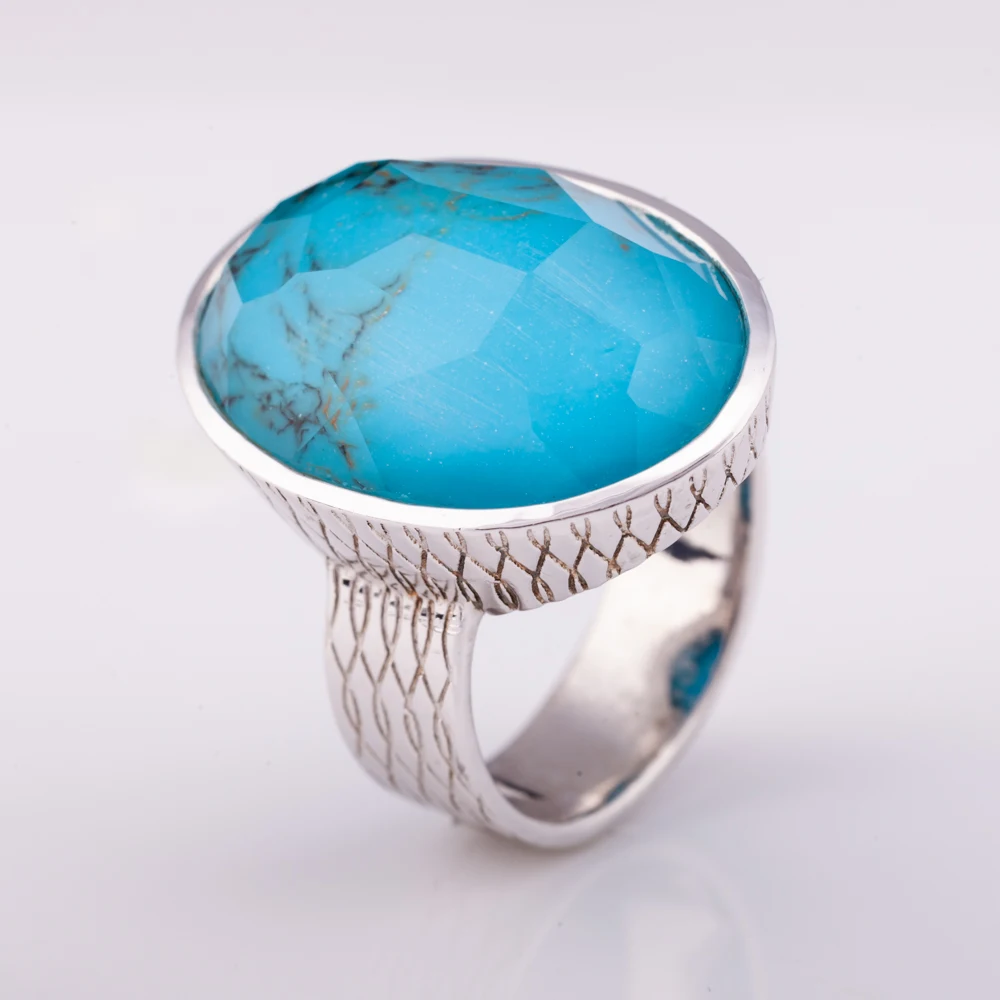Мужское кольцо из стерлингового серебра 2022 пробы с натуральной бирюзой по заводской цене от производителя Таиланда