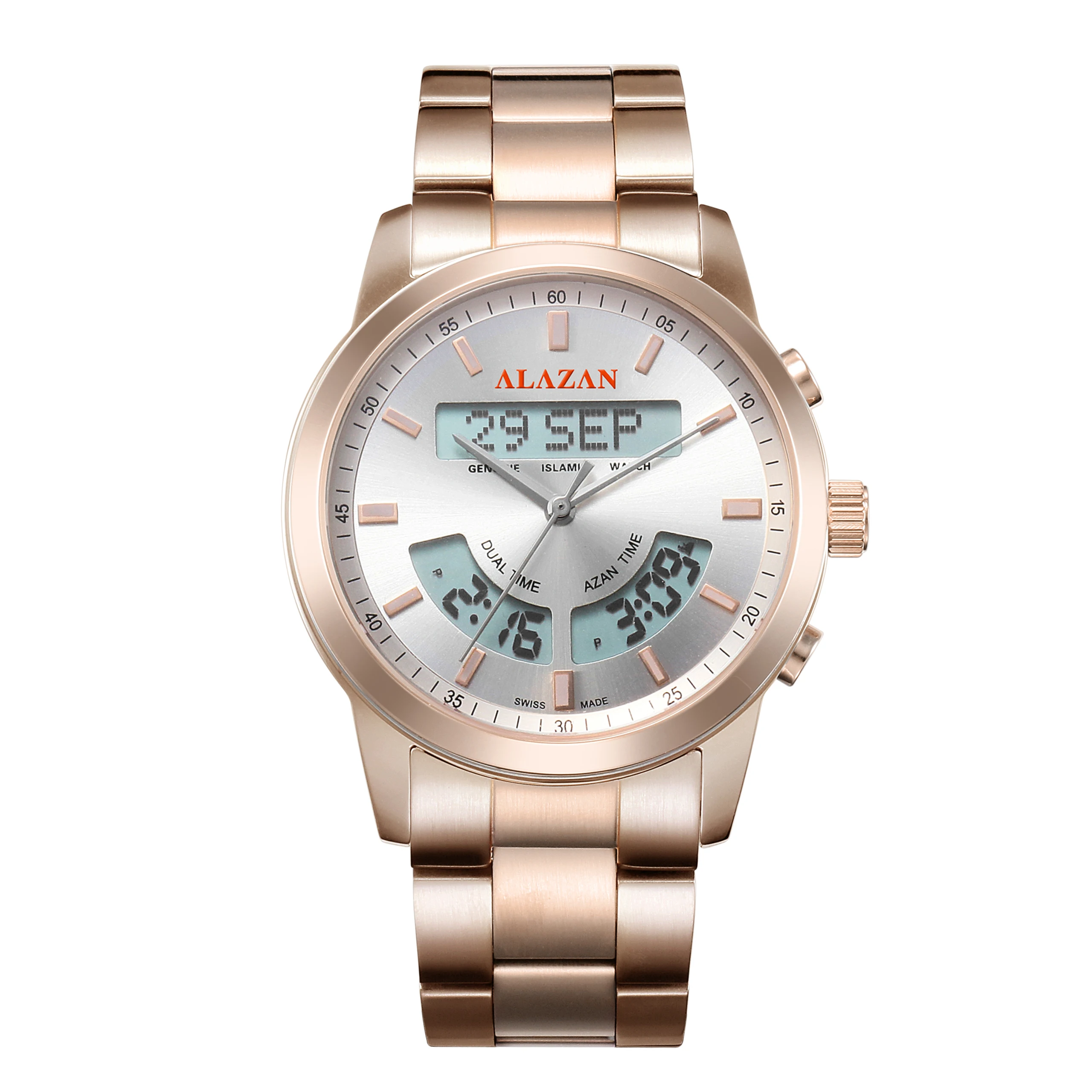 azan Islamic digital muslim azan alfajr summon Stainless steel prayer  qibla compass waterproof  clock watch factory wholesaler