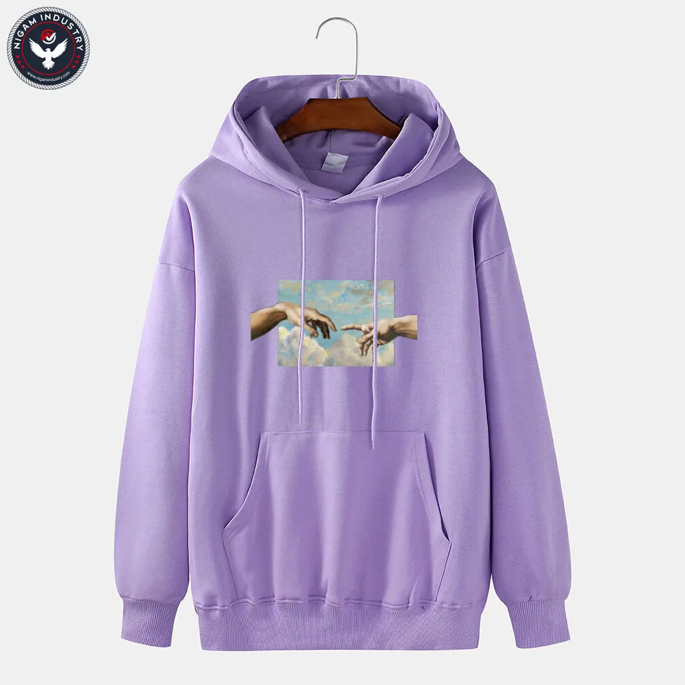 
Mens Touch Hand Graphic Print 100% Cotton Solid Casual Pullover Hoodie 