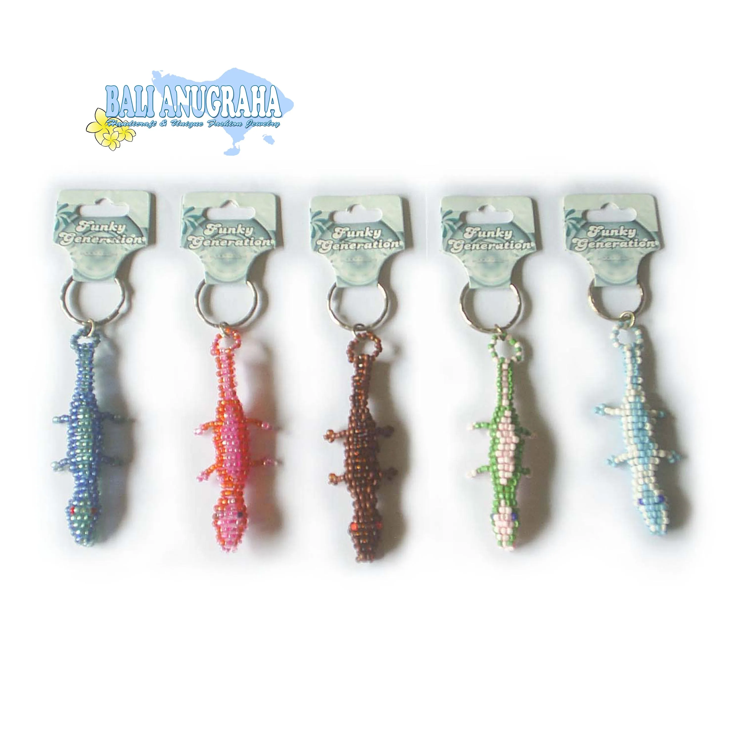 Уникальный брелок для ключей Gecko из бали со стеклянными бусинами