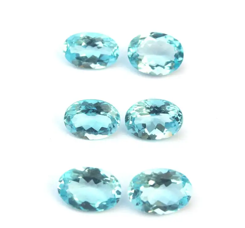Awesome Quality 6 Pieces Natural Blue Topaz Gemstone Faceted Oval Shape Cut Stone Cabochons Making Handmade Jewelry