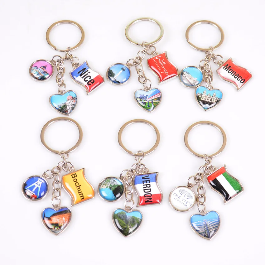 High Quality Metal Flag Keyring with Epoxy