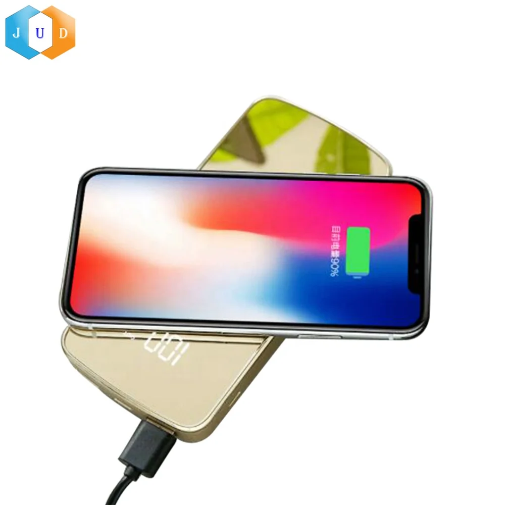 2022 Factory Price Fast Charge Mirror Surface LCD Wireless 10000mAh Power bank Portable, Type-C Wireless Mobile Power Bank