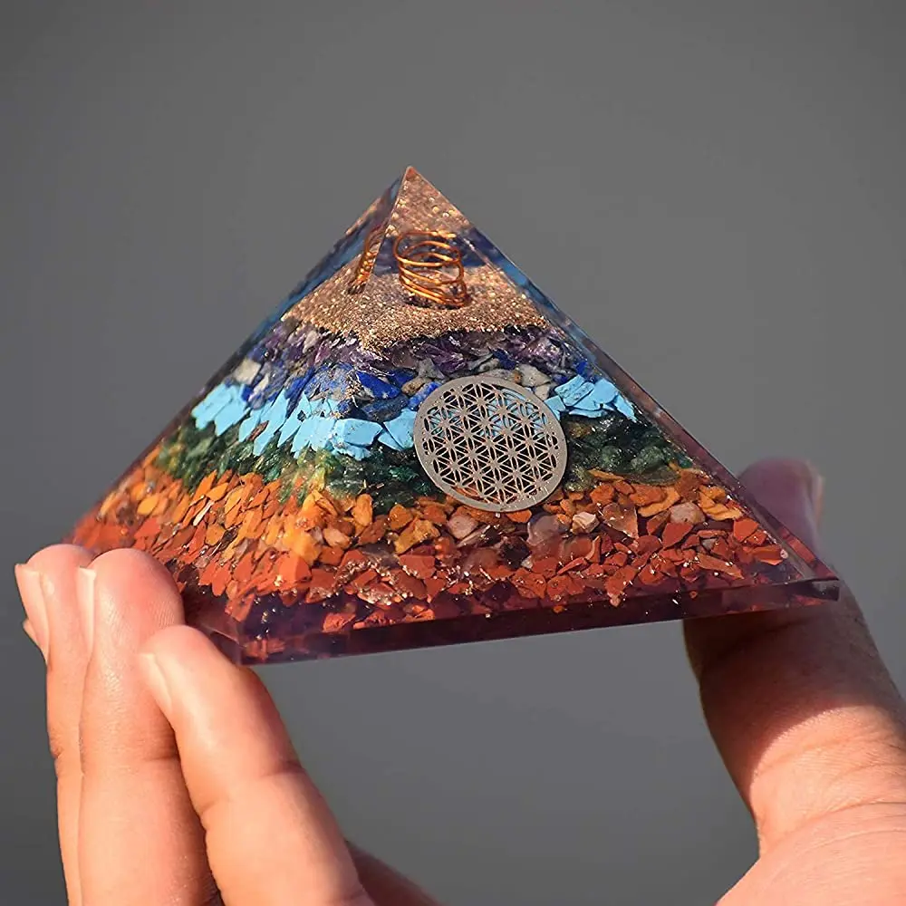 Wholesale Seven Chakra Orgonite Pyramid Healing Crystal Natural Seven Chakra Orgone Pyramid for Meditation orgone Product