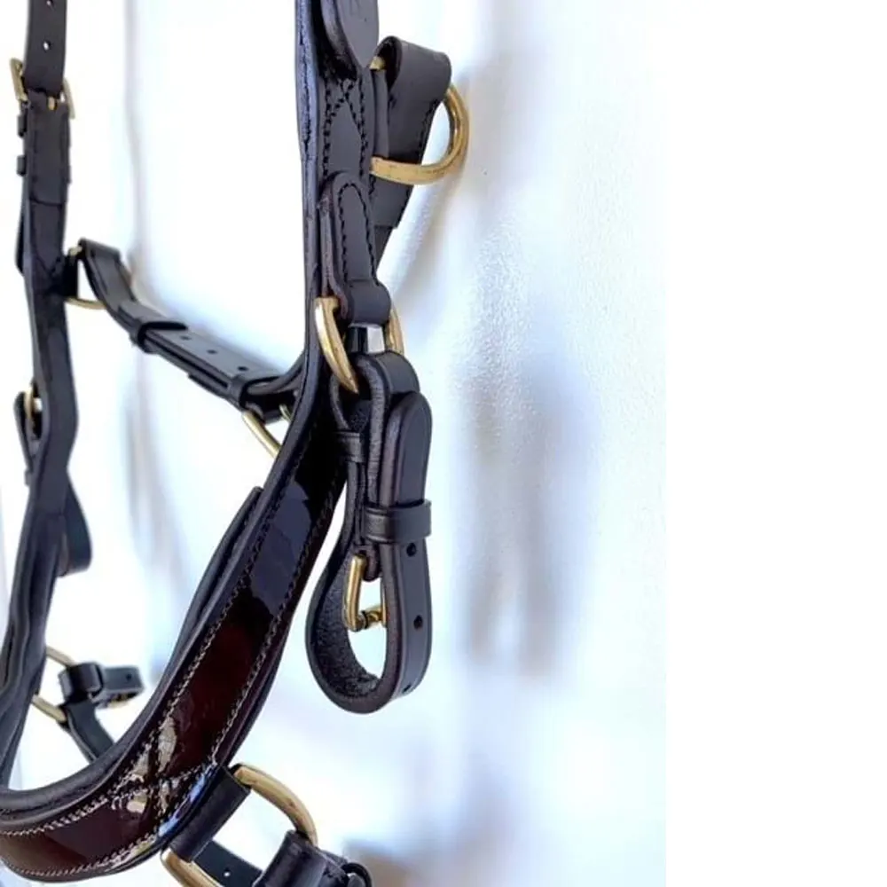Новая уздечка для лошадей из коричневой и черной кожи