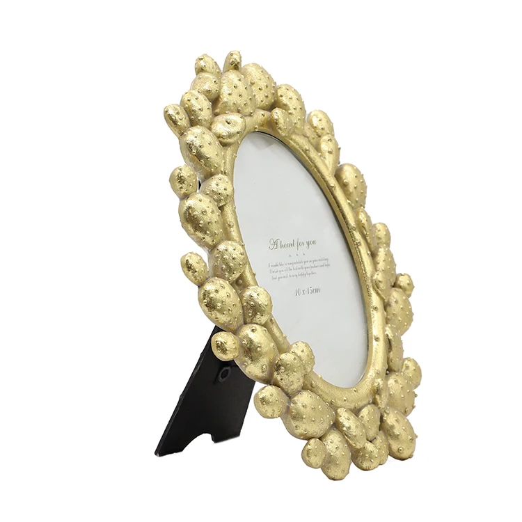 Resin Photo Baby Europe Style Gold Cactus Baroque Wedding Oval Picture Frame