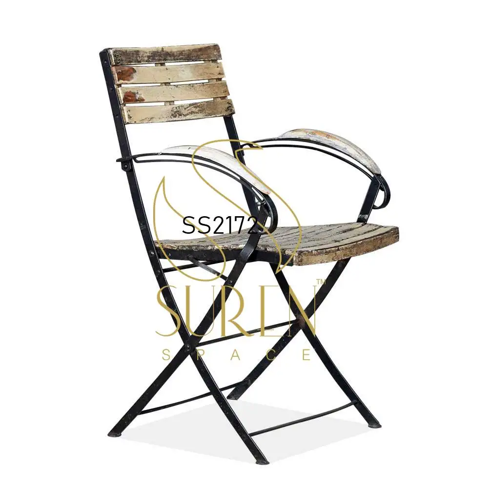 Distress Wood Metal Folding Safari Camping Chair Rustic Wood Folding Camp Tent Outdoor Chair