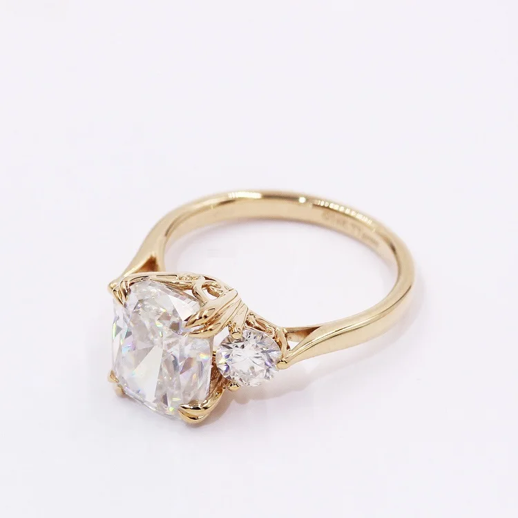 10k yellow gold 3.5 carat cushion cut d color vvs trilogy 10k gold moissanite ring for women wedding jewelry