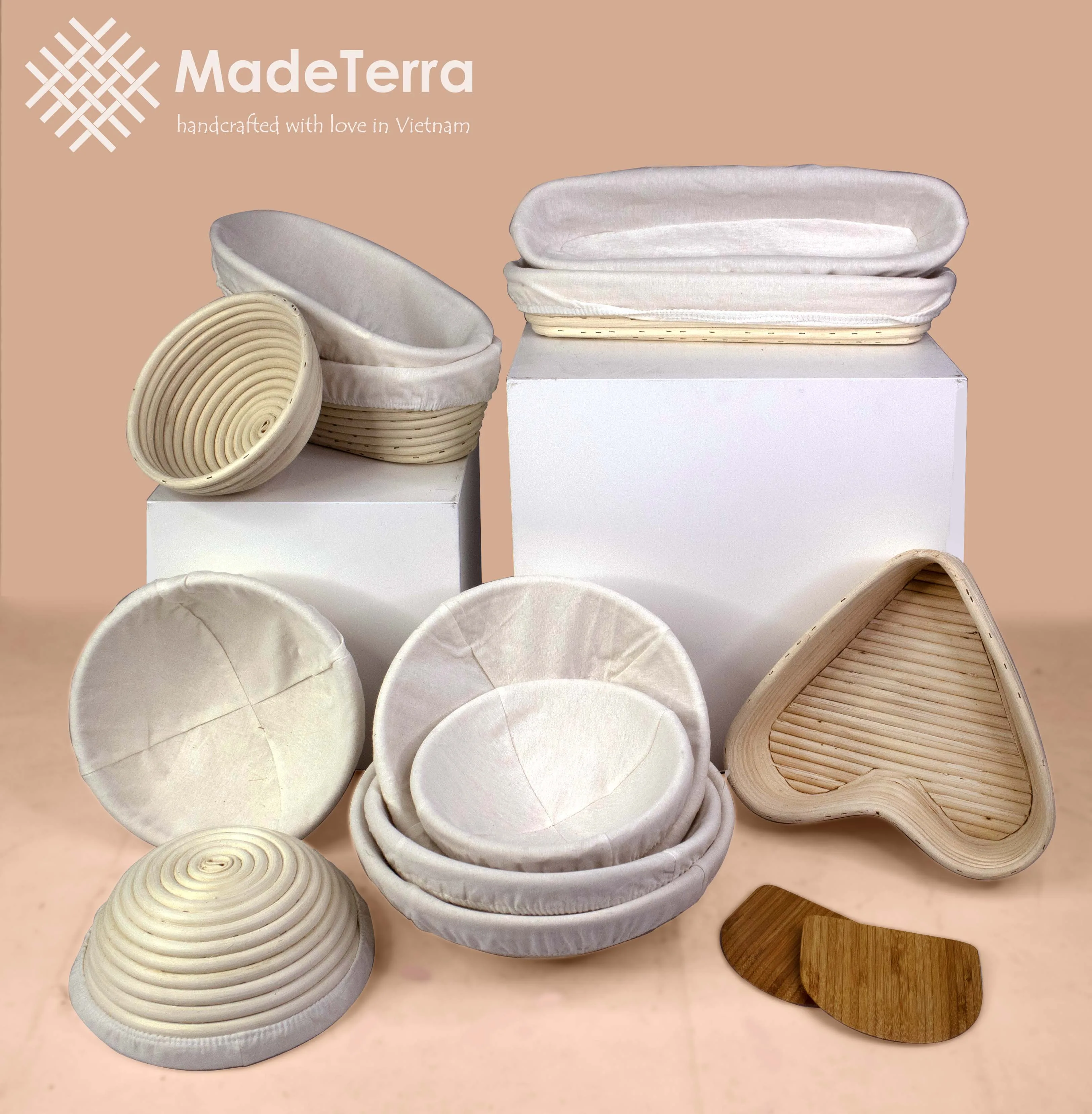 Bread Proofing Basket Baking Bowl Handmade Dough Rising Fermentation Baking with Dough Scraper Linen Liner Cloth Bread Lame