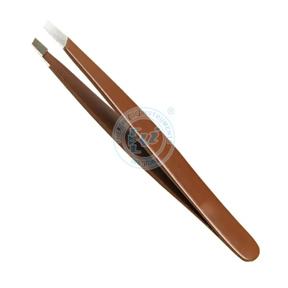 Wholesale Professional Stainless Steel Eyebrow Tweezers with Customized Logo Slanted Tip Pointed Tweezers for Beauty Use