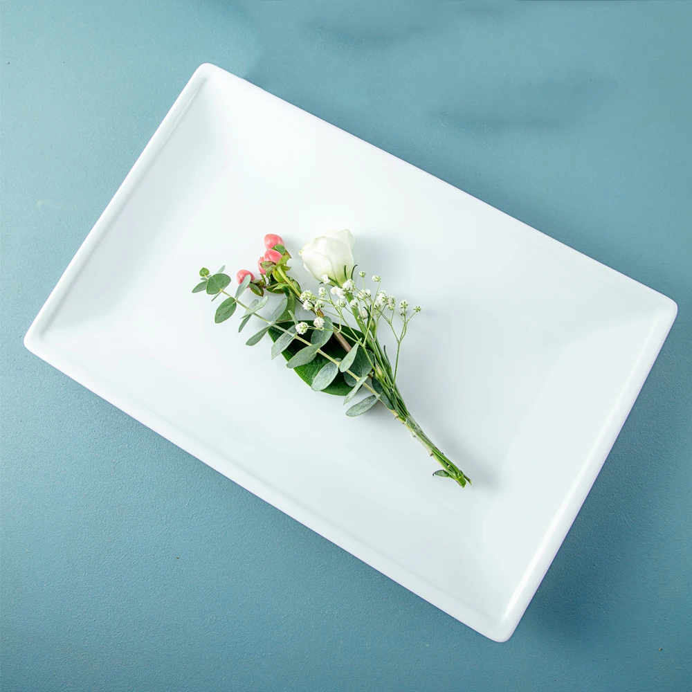 OEM [ HOT PRODUCT] Plain white long rectangle dessert plate made in Viet Nam for restaurant