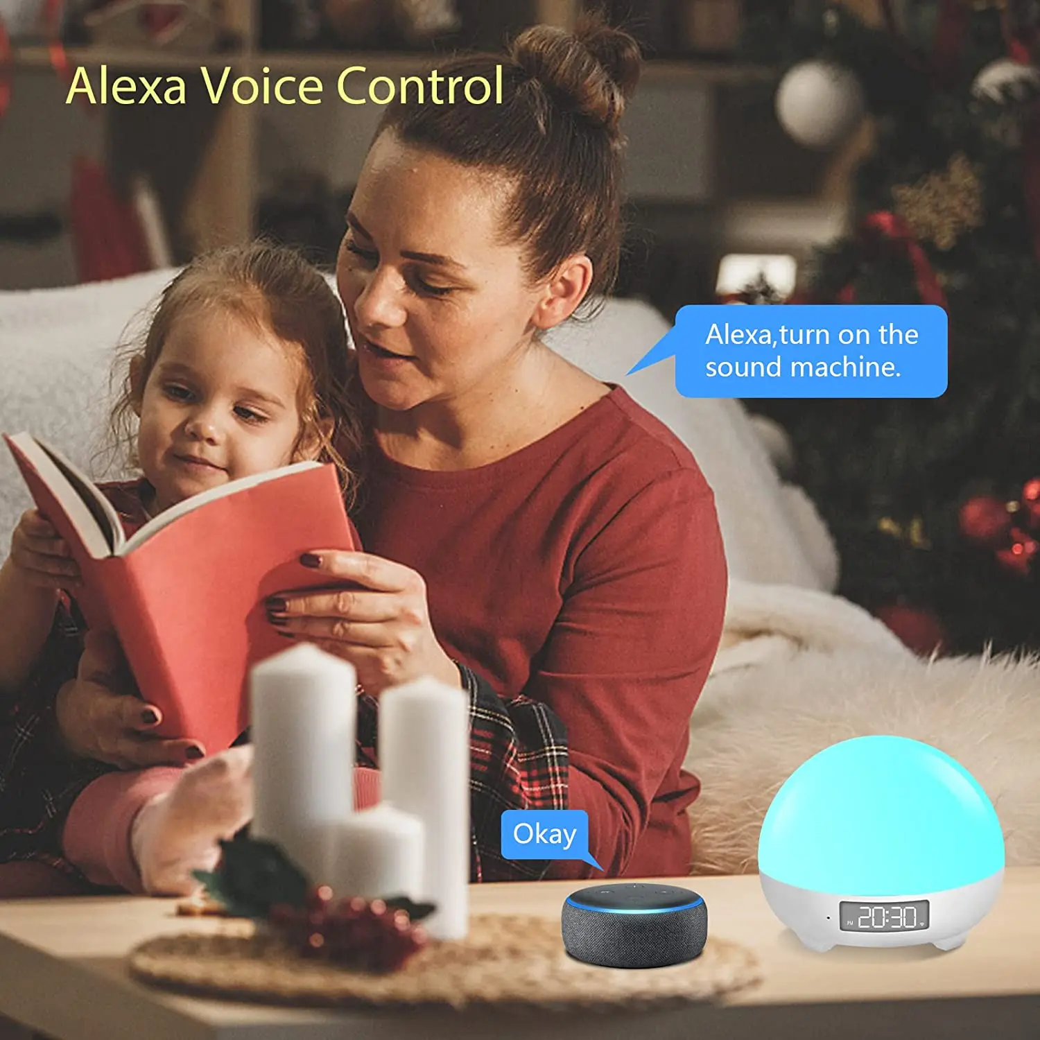 Alarm Clock Temperature Detection WiFi Baby Crying Detection Sound Machine with Night Light Smart White Noise Sound Machine