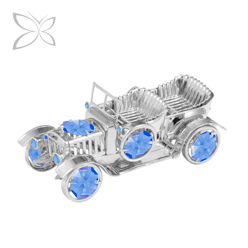 Crystocraft Metal Chrome Vintage Car with Brilliant Cut Crystals Desktop Collectible Grandfather