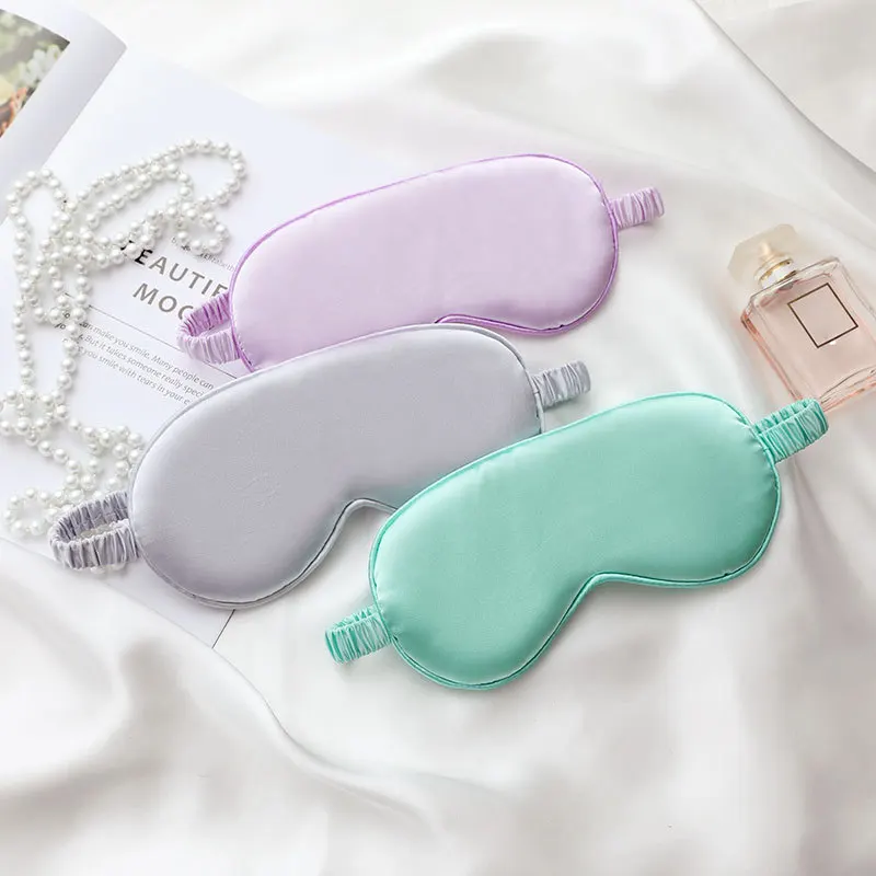 wholesale luxury travel colorful white printing adjustable reusable custom logo satin sleep silk eyemasks