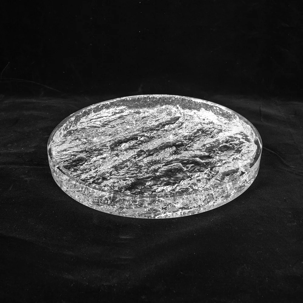 Modern round clear resin table decoration ice carving patterning transparent acrylic tray Nordic decorative serving tray