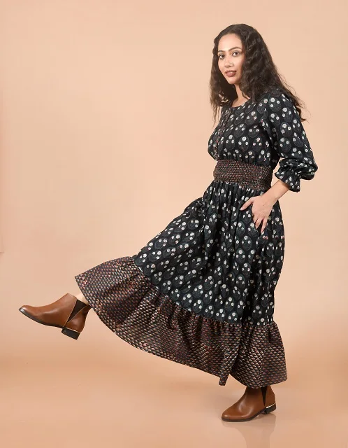 Роскошное платье из хлопчатобумажной ткани с круглым вырезом и длинным рукавом карманами повседневная женская одежда