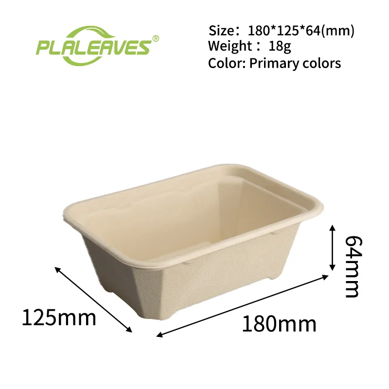 750ML Eco-friendly Biodegradable Disposable Bagasse Bento Lunch Box To Go Food Container for Meal