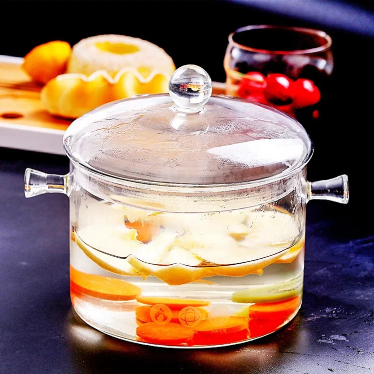 Высокотемпературная устойчивая Бытовая 1Л Двойная уха Pyrex Стеклянная кастрюля для приготовления