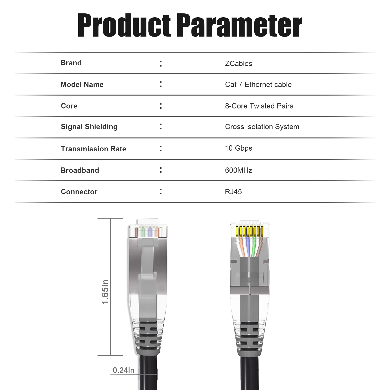 Cat7 Ethernet Cable Cat7 Internet Cable, Network Cable in Black, Solid Cat7 High-Speed Computer Wire with Rj45 connector