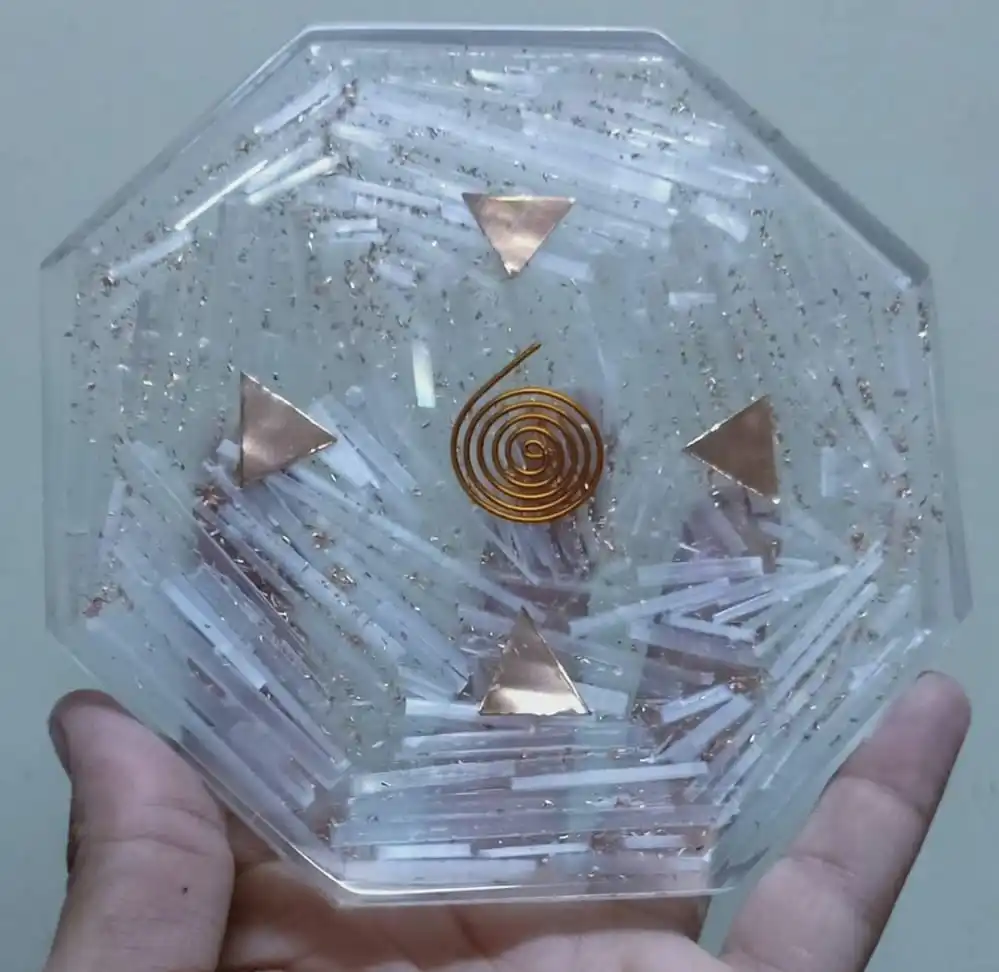 Best Quality Selenite Crystal Orgonite Orgone Coaster With Engrave Wholesale Selenite Coasters From AAMEENA AGATE