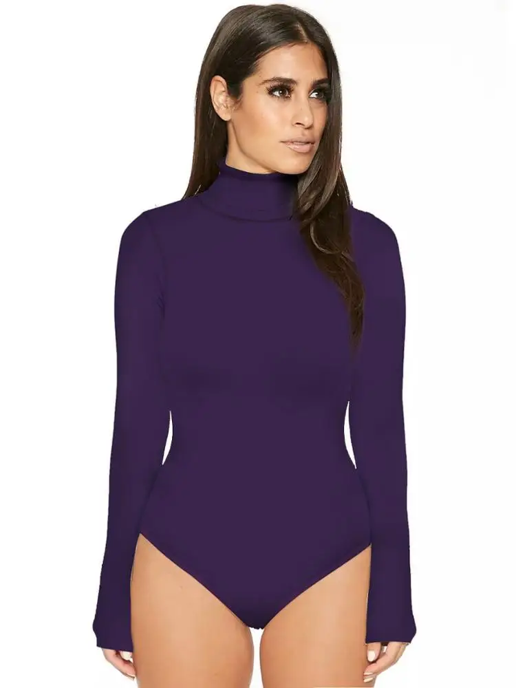 Women Turtle Neck Long Sleeve Stretch  Bodysuit T-Shirt Top Blouse Romper Women Turtle Neck Long Sleeve Stretch