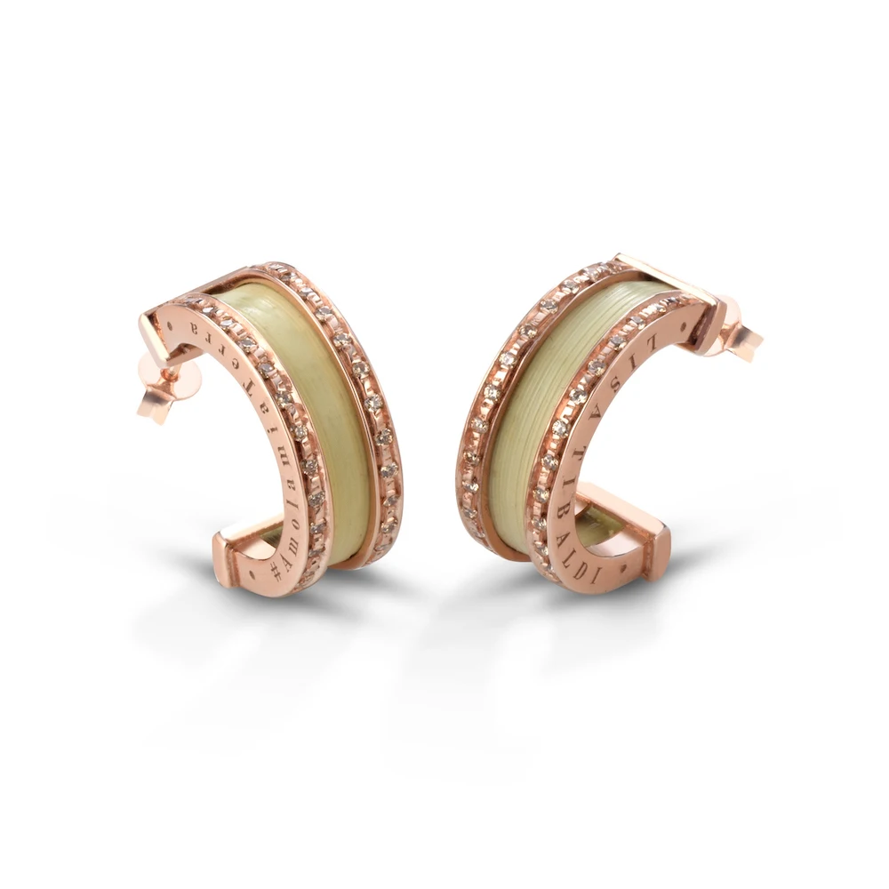 Handmade in Italy Style Circle/Shine Earrings 02 bronze stramma leaf zircons luxury Italian brand Costume Jewelry made in Italy