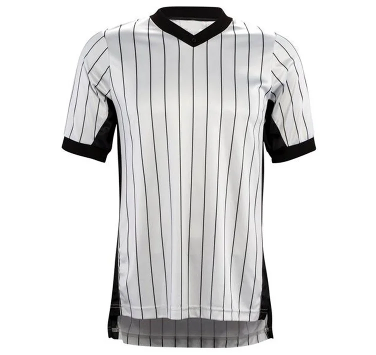 Sportswear Basketball Referee Shirt Gray Pinstripe Black Side Panels Umpire Jersey Adult V-Neck Basketball Referee Shirt