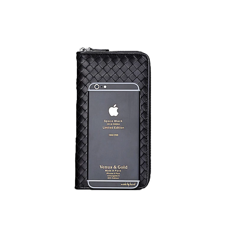 Guangzhou Factory OEM Genuine Leather Wallet Knit Style fashion leather hand wallet for men