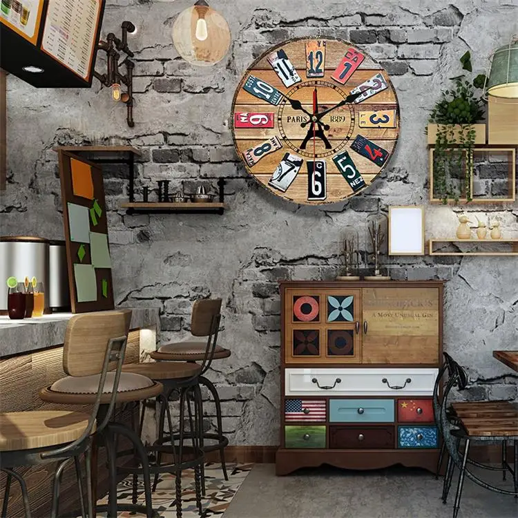 12 Inch European Style Wooden Vintage Wall Clock Retro Creative Home Decoration Clocks