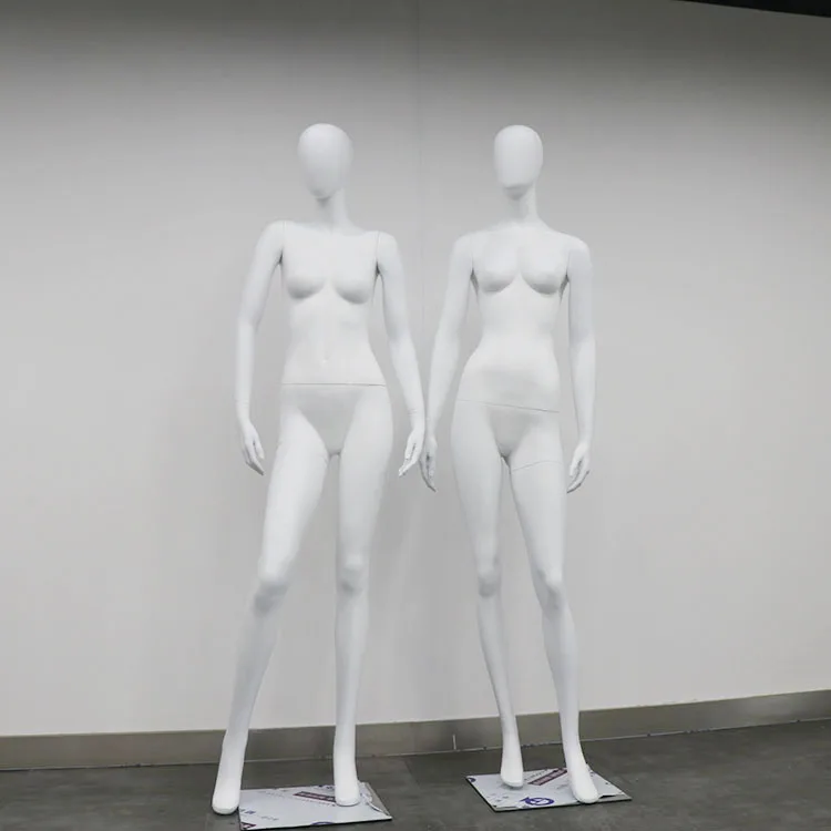 Abstract female full body white matte FRP manikin with egg head