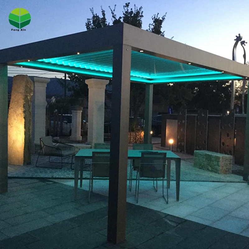 Luxury outdoor garden gazebo bioclimatic aluminium pergola with inner LED light