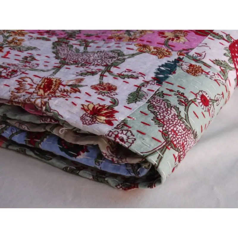 Индийское разноцветное покрывало Gudari ручной работы Хлопковое одеяло Kantha красивое домашнее украшение оптом