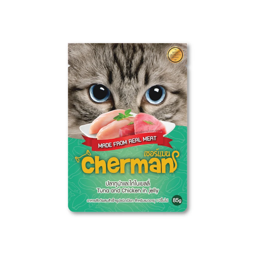 Cherman, Wet Cat Pet Food Tuna and Chicken in Jelly Pouch 85g/Case