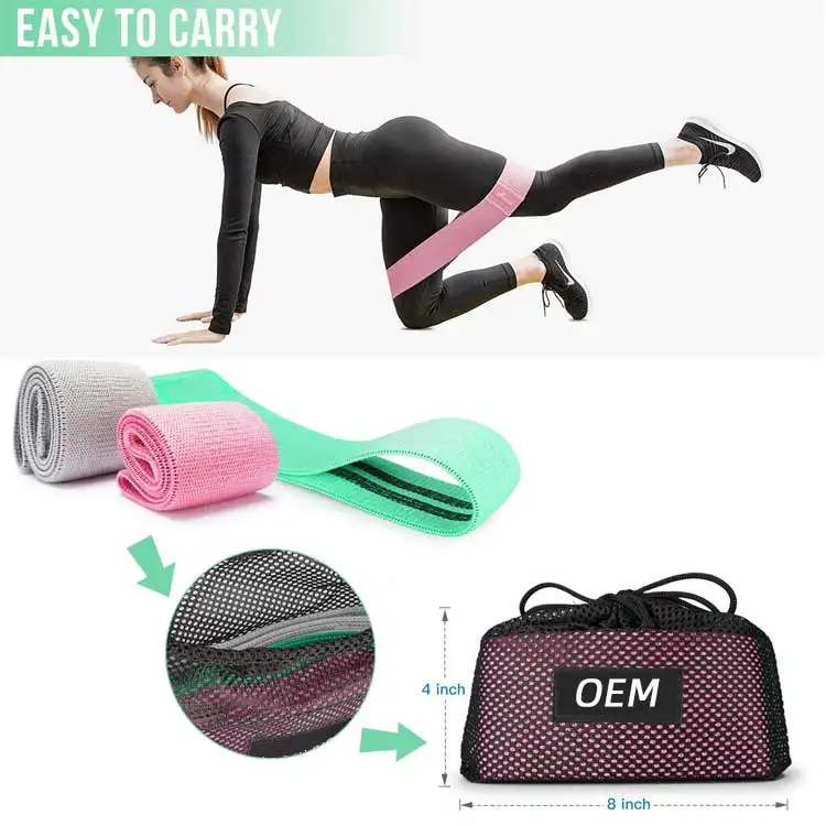 Custom Fabric Private Label Polyester Cotton Hip Booty Resistance Belt Bands with Rubber Logo