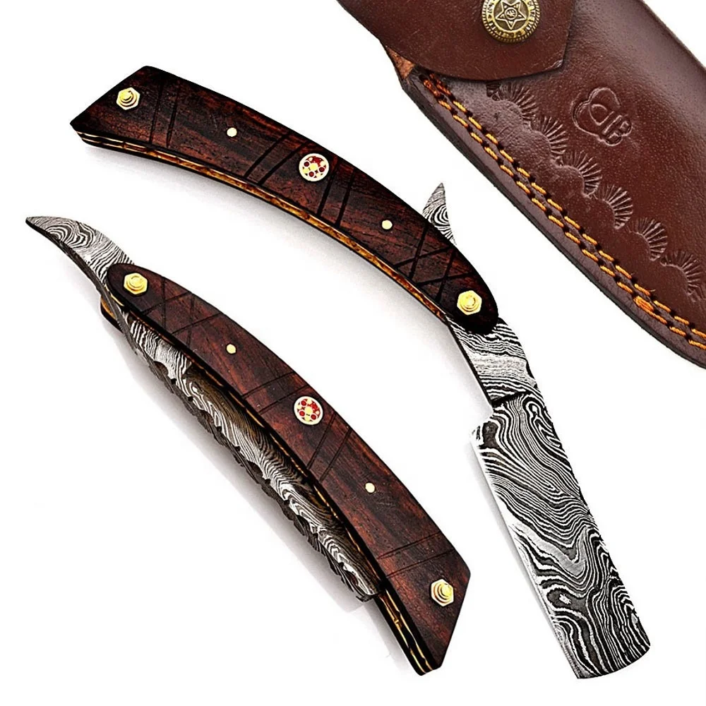 Бритва из дамасской стали ручной работы на заказ, бритва с прямыми краями и деревянной ручкой для мужчин