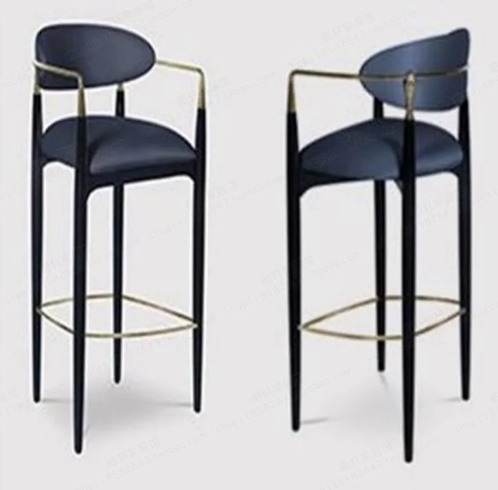 China Aluminum Gold Plated Armrest Fabric Black Frame Upholstery Metal Legs Dark Blue Bar Regular Bar Stools