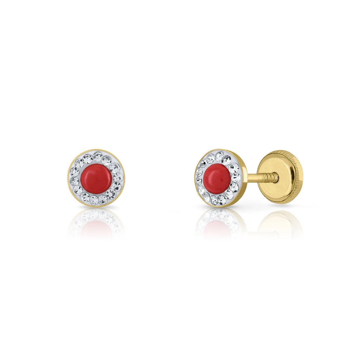 9K SOLID GOLD Fashion Earrings (Available 10k-14k-18k) Coral / Turquoise CZ Women Children Kids Screw Back Made in Spain