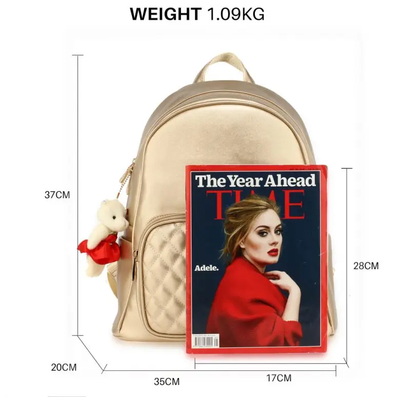 
Gold Backpack Rucksack With Bag Charm stylish backpack has a lined and spacious interior 