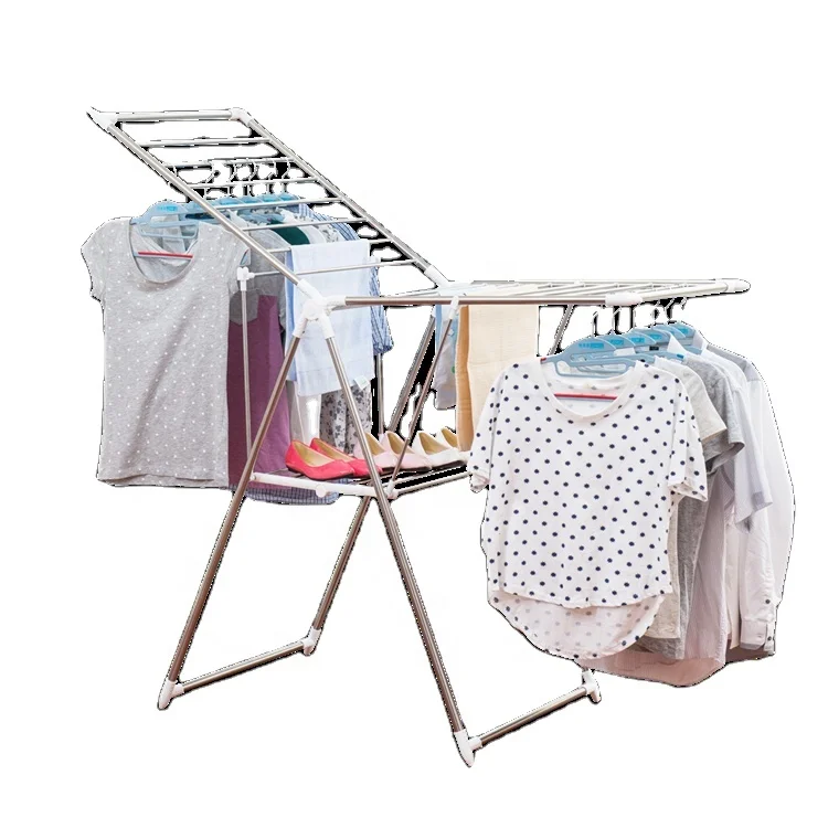 2 Tiers Foldable Wing Shape Standing Towel Clothes Folding Hanger Clothes Drying Rack