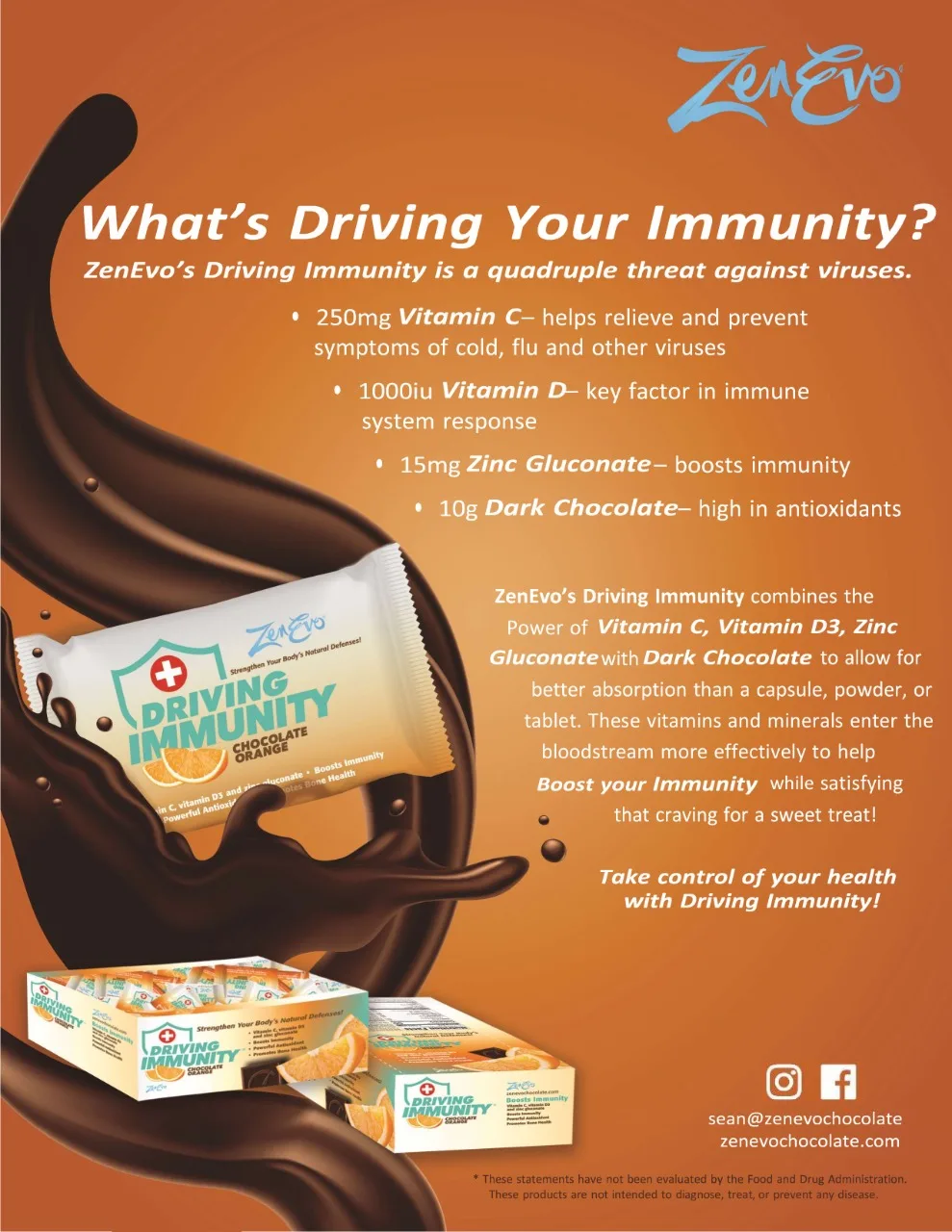 Шоколадные квадраты Zenevo для вождения иммунитета