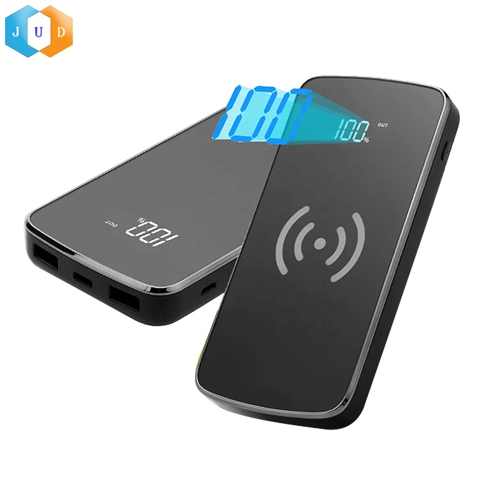 2022 Factory Price Fast Charge Mirror Surface LCD Wireless 10000mAh Power bank Portable, Type-C Wireless Mobile Power Bank