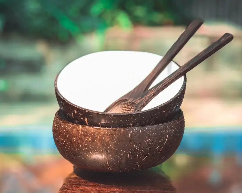 Миска из натуральной скорлупы кокоса десертная посуда тарелка ручной работы старая миска