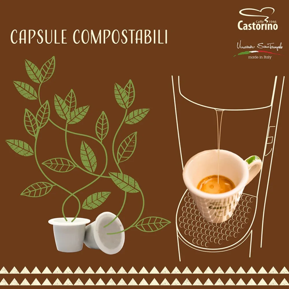 Top Quality CAPSULES FORTE Italian coffee Caffe Castorino Lavazza Compatible 50 pz for home / HO.RE.CA.