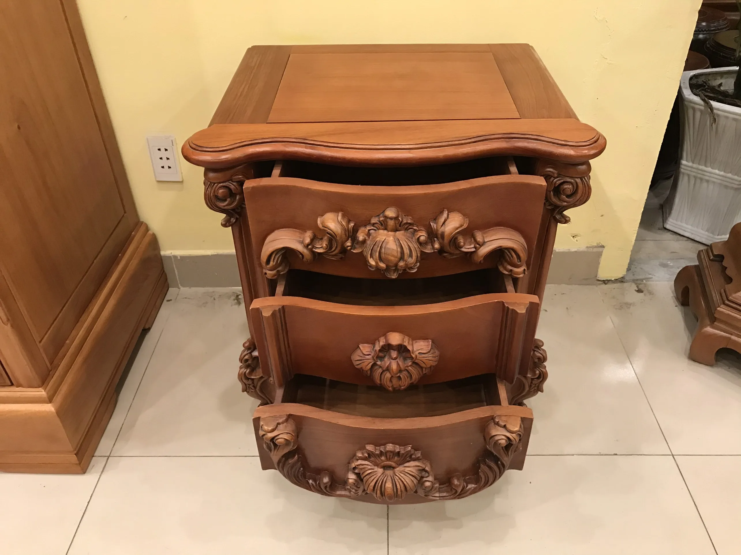 Classic bedside cabinet made of natural wood