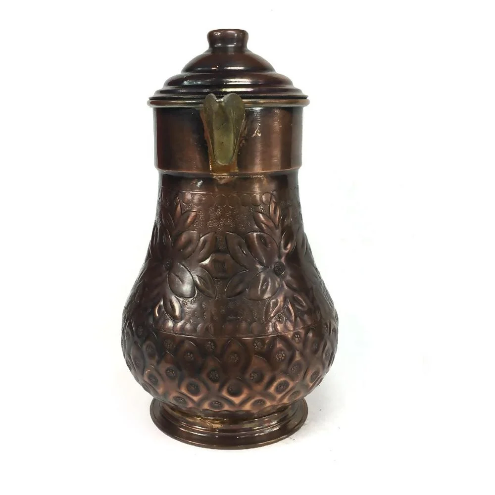 Ottoman Style Maras Turkey Copper Carafe Handmade Jug Penguin For Beverage Service, Surahi With Lid OXIDE Color