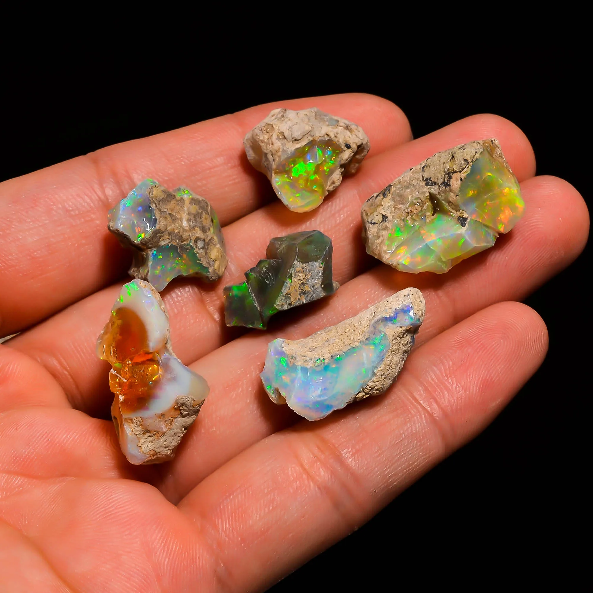 Натуральный огненный опал Welo, Эфиопский грубый драгоценный камень