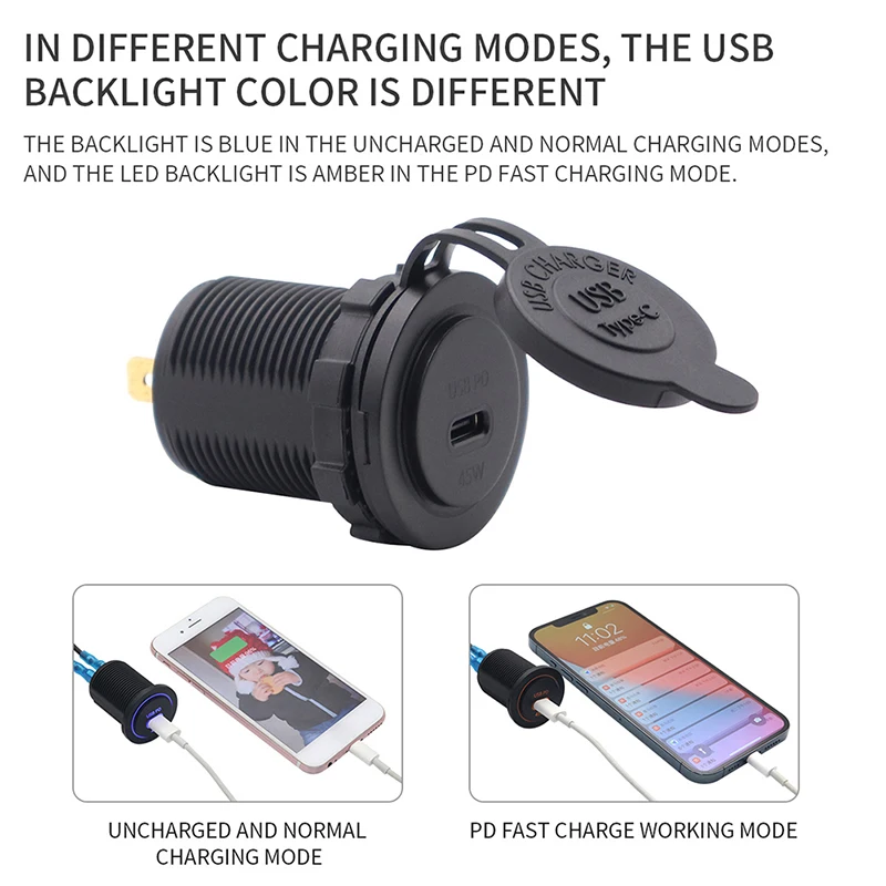 12V 24V Waterproof LED LAMP Dual USB Charger Socket Power Outlet 2.1A &1.0A for Car Boat Marine Mobile